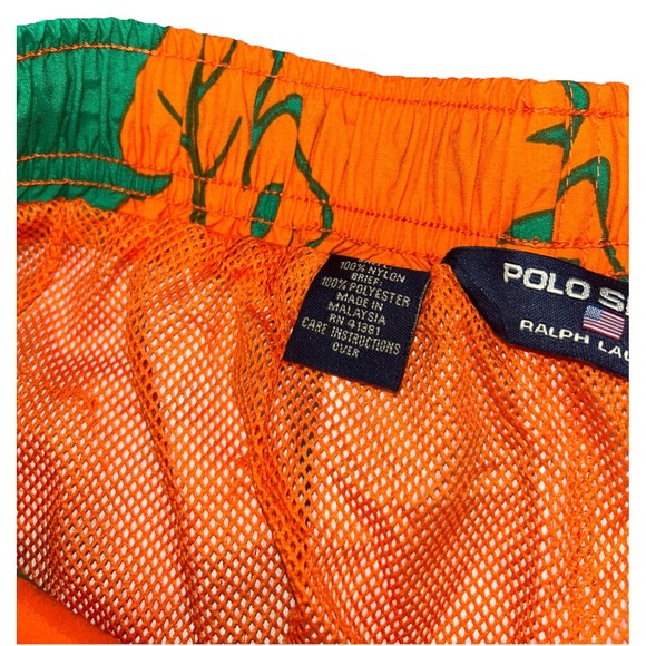 NWT Polo Ralph Lauren Bright Orange/Green‎ Hawaiin Floral Men's Large Swimtrunks - Picture 6 of 10
